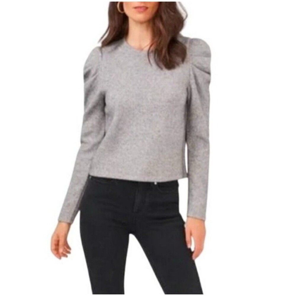 Les Serein NWT Women Plus Size 1X Grey Puff Shoulder Sleeve Top Fall Retro Chic